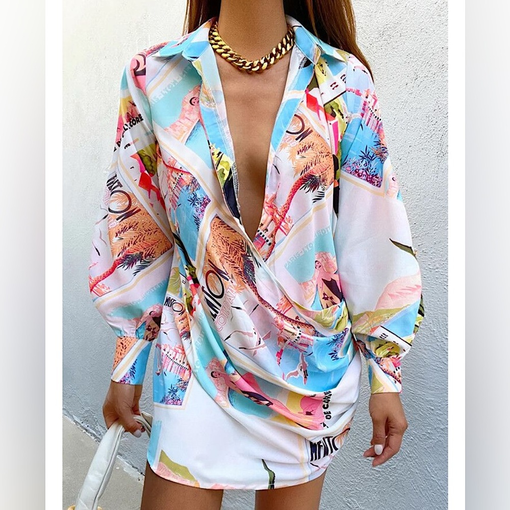 RNWY The Label Vacay Summer Travel Print Shirt Dress Size Medium US 6 NWT